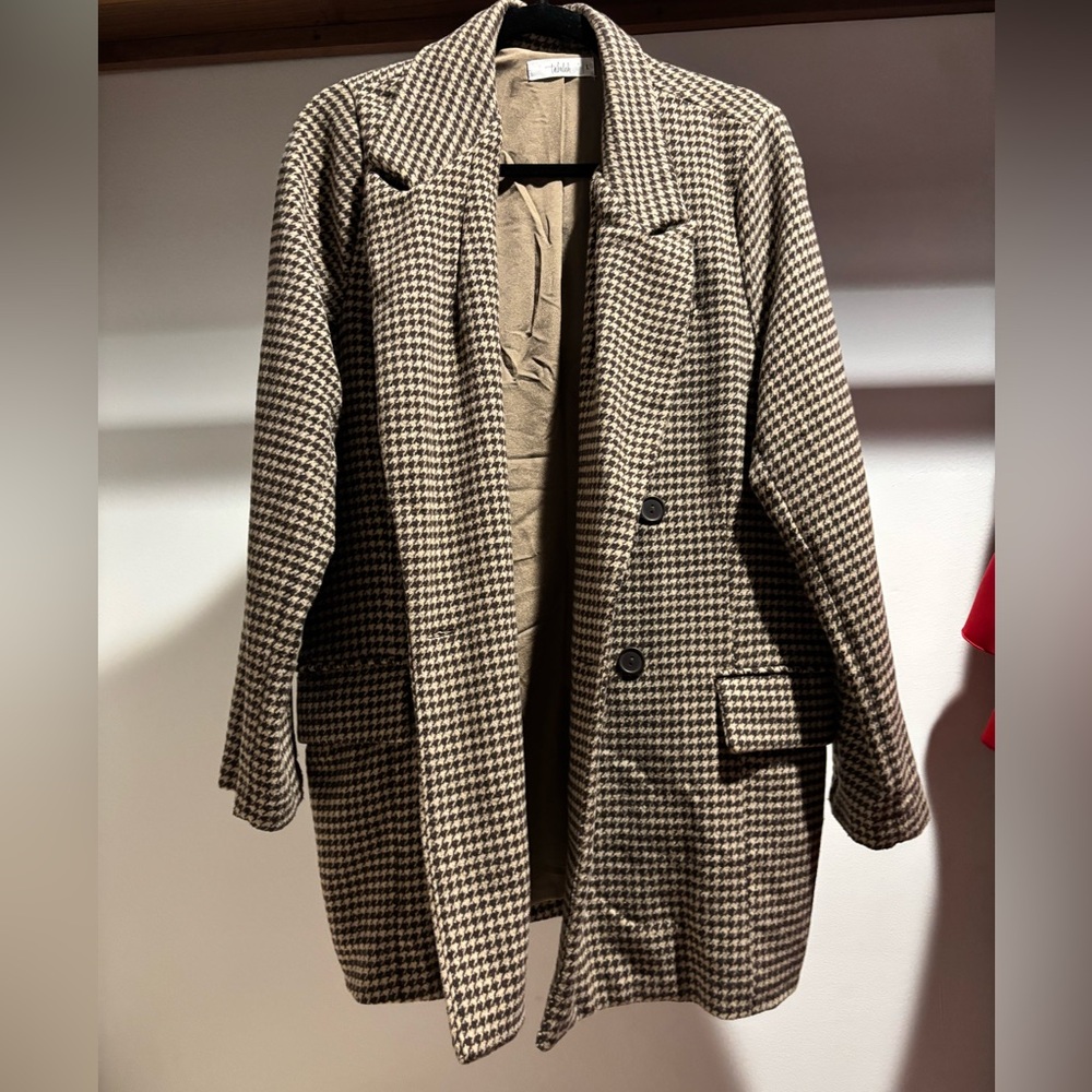 TALULAH Houndstooth Blazer - Brown and Black